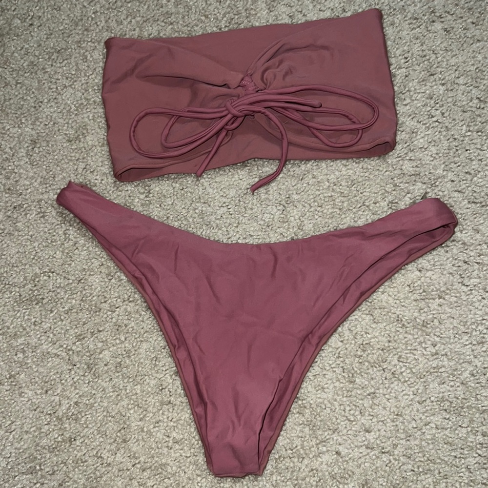 Unlined Lace-up Bandeau Bikini